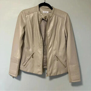 Calvin Klein beige cream vegan  leather jacket